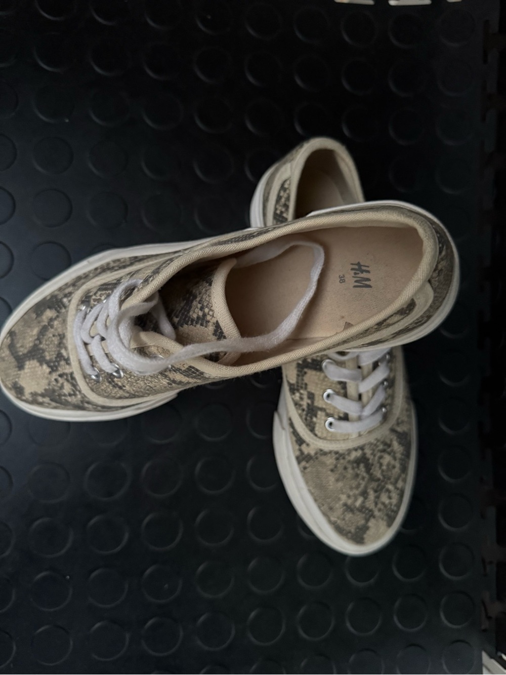 H&M Snake-Print Canvas Sneakers in Beige and Cream - Women's